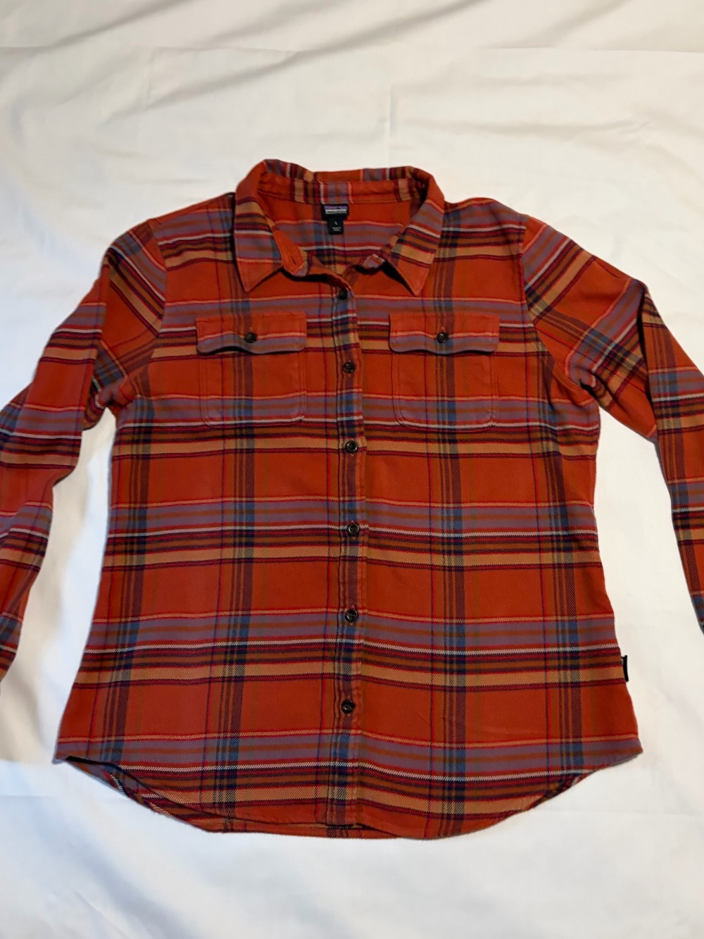 Patagonia Fjord Organic Cotton Orange Plaid Flannel Shirt Long Sleeve - Picture 2 of 8